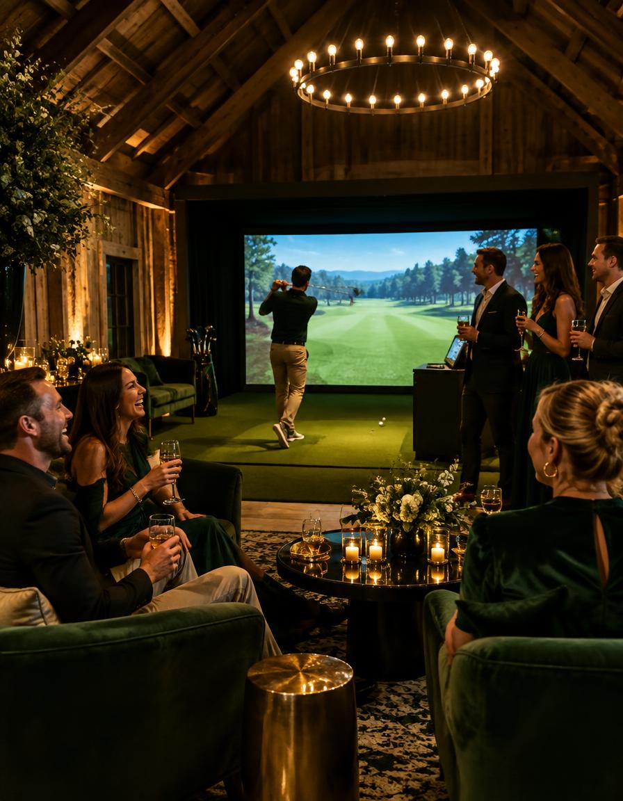 Illustration of a golf simulator at a private events setting